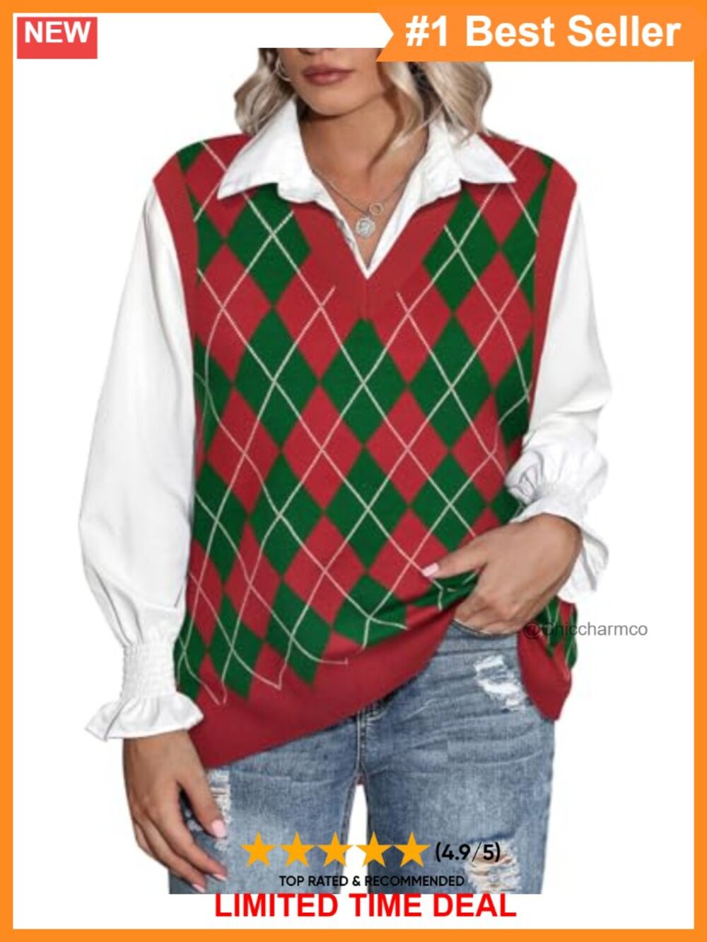 Plus Size V-Neck Sweater Vest Sleeveless Knit Pullover Tank Top Preppy